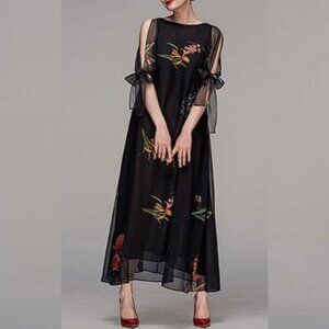 CHOCOLATONE Black Chiffon Floral Maxi Dress